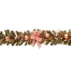 Christmas Greenery National Tree Company 72 In. Decorated Pine Garland With Bow, Gold Ornaments, Berries And LED