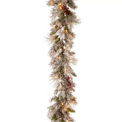 Christmas Greenery National Tree Company 9 Ft. Battery Operated Snowy Bedford Pine Garland With LED Lights