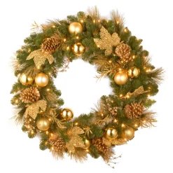 Christmas Greenery National Tree Company Decorative Collection Elegance Spruce 24 In. Artificial Wreath With Battery Operated Warm White LED Lights