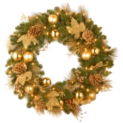 Christmas Greenery National Tree Company Decorative Collection Elegance 36 In. Artificial Wreath With Clear Lights