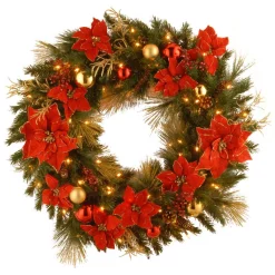 Christmas Greenery National Tree Company Decorative Collection Home Spun 36 In. Artificial Wreath With Clear Lights