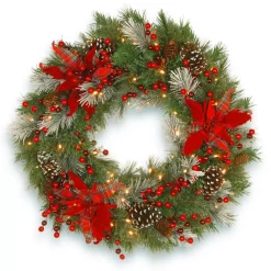 Christmas Greenery National Tree Company 30 In. Battery Operated Decorative Collection Tartan Plaid Wreath With Warm White LED Lights