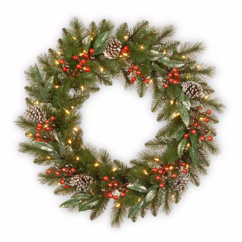 Christmas Greenery National Tree Company 30 In. Frosted Pine Berry Wreath With Battery Operated LED Lights 3 Christmas Greenery National Tree Company 30 In. Frosted Pine Berry Wreath With Battery Operated LED Lights