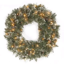 Christmas Greenery National Tree Company Glittery Bristle Pine 24 In. Artificial Wreath With Clear Lights