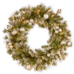Christmas Greenery National Tree Company 30 In. Battery Operated LED Lights Glittery Pomegranate Pine Wreath