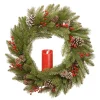Christmas Greenery National Tree Company 24 In. Feel Real Bristle Berry Wreath With Red Electronic Candle, Red Berries And Cones