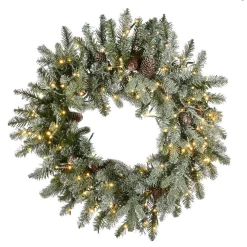 Christmas Greenery National Tree Company 24 In. Artificial Christmas Feel Real Snowy Morgan Spruce Wreath With 200 Dual Color LED Cosmic Lights