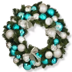 Christmas Greenery National Tree Company 30 In. Silver And Blue Ornament Artificial Wreath