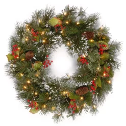 Christmas Greenery National Tree Company 24 In. Wintry Pine Artificial Wreath With Clear Lights
