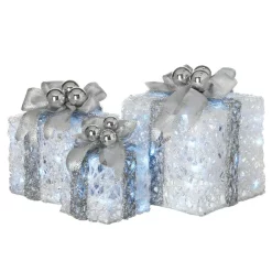 Outdoor Christmas Decorations National Tree Company 8 In., 10 In. And 12 In. Glittered White Gift Boxes With 70 Cool White Twinkle LED Lights (Set Of 3)