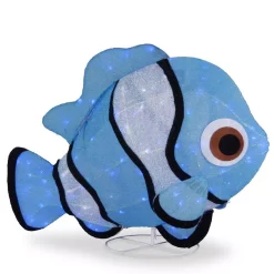 Outdoor Christmas Decorations National Tree Company 38 In. Tinsel Fabric Blue Fish With Cool White LED