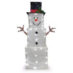 Outdoor Christmas Decorations National Tree Company 42 In. Frosted White Fabric With Glitter Square Snowman With 120 Cool White LED Lights