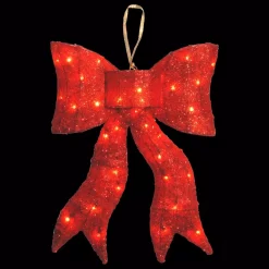 Outdoor Christmas Decorations National Tree Company Pre-Lit 24 In. Red Wavy Sisal Bow