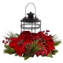 Indoor Christmas Decorations Nearly Natural Poinsettia Berry Pine Artificial Arrangement Candelabrum