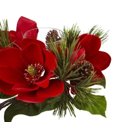 Indoor Christmas Decorations Nearly Natural 7 In. Red Magnolia And Pine Candelabrum -Christmas Lights Sales nearly natural christmas candles holders 4894 44 1000