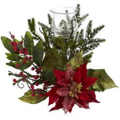 Indoor Christmas Decorations Nearly Natural Poinsettia Candelabrum Centerpiece