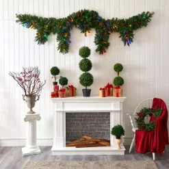 Christmas Greenery Nearly Natural 9 Ft. X 12 In. Hanging Icicle Artificial Christmas Garland With 50 Multi-Colored LED Lights, Berries And Pine Cones -Christmas Lights Sales nearly natural christmas garland 4458 1f 1000