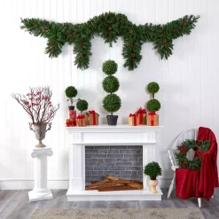 Christmas Greenery Nearly Natural 9 Ft. X 12 In. Hanging Icicle Artificial Christmas Garland With 50 Multi-Colored LED Lights, Berries And Pine Cones -Christmas Lights Sales nearly natural christmas garland 4458 31 1000