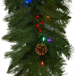 Christmas Greenery Nearly Natural 9 Ft. X 12 In. Hanging Icicle Artificial Christmas Garland With 50 Multi-Colored LED Lights, Berries And Pine Cones -Christmas Lights Sales nearly natural christmas garland 4458 4f 1000