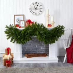 Christmas Greenery Nearly Natural 6 Ft. X 18 In. Pre-Lit Christmas Pine Extra Wide Artificial Garland With 100 Multi-Colored LED Lights -Christmas Lights Sales nearly natural christmas garland 4460 1f 1000