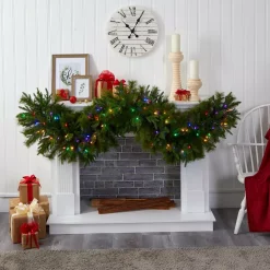 Christmas Greenery Nearly Natural 6 Ft. X 18 In. Pre-Lit Christmas Pine Extra Wide Artificial Garland With 100 Multi-Colored LED Lights -Christmas Lights Sales nearly natural christmas garland 4460 31 1000