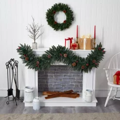 Christmas Greenery Nearly Natural 6 Ft. Pre-Lit Snow Dusted Artificial Christmas Garland With 50 Multi-Colored LED Lights, Berries And Pinecones -Christmas Lights Sales nearly natural christmas garland 4463 1f 1000