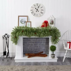 Christmas Greenery Nearly Natural 6 Ft. Pre-Lit Christmas Pine Artificial Garland With 50 Warm White LED Lights And Pine Cones -Christmas Lights Sales nearly natural christmas garland 4465 1f 1000