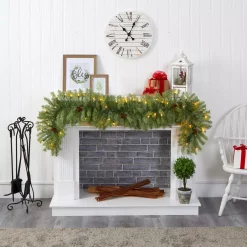 Christmas Greenery Nearly Natural 6 Ft. Pre-Lit Christmas Pine Artificial Garland With 50 Warm White LED Lights And Pine Cones -Christmas Lights Sales nearly natural christmas garland 4465 31 1000