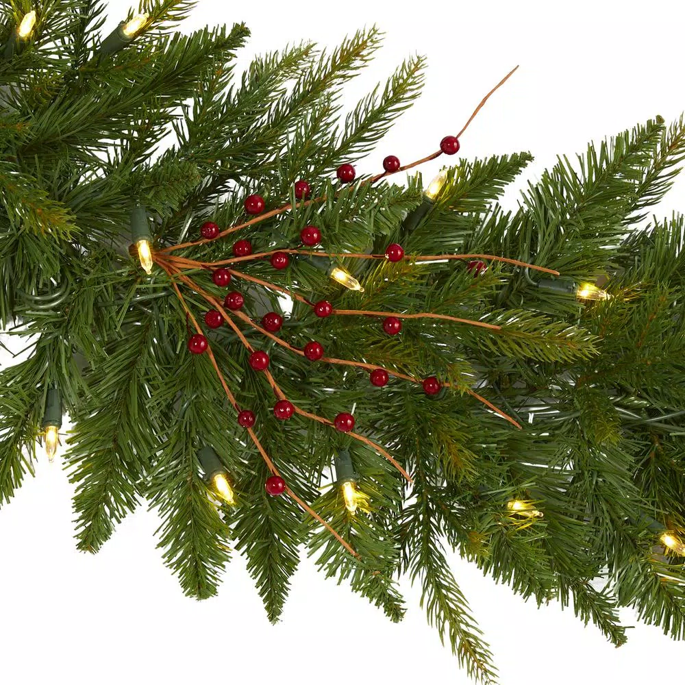 Christmas Greenery Nearly Natural 6 Ft. Pre-Lit Christmas Pine Artificial Garland With 50 Warm White LED Lights And Berries 5 Christmas Greenery Nearly Natural 6 Ft. Pre-Lit Christmas Pine Artificial Garland With 50 Warm White LED Lights And Berries - Image 3