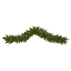 Christmas Greenery Nearly Natural 6 Ft. Pre-Lit Christmas Pine Artificial Garland With 50 Warm White LED Lights And Berries