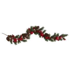 Christmas Greenery Nearly Natural 6 Ft. Unlit Apple Artificial Garland Pine Cone And Berries