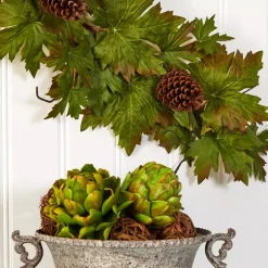 Christmas Greenery Nearly Natural 5 Ft. Unlit Fall Artificial Garland Pine Cones With Maple Leaf -Christmas Lights Sales nearly natural christmas garland 4499 4f 1000