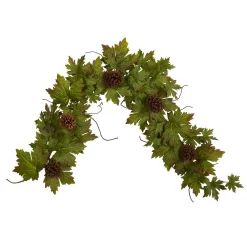 Christmas Greenery Nearly Natural 5 Ft. Unlit Fall Artificial Garland Pine Cones With Maple Leaf