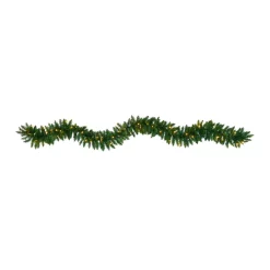 Christmas Greenery Nearly Natural 9 Ft. Battery Operated Pre-lit Artificial Christmas Pine Garland With 50 Warm White LED Lights