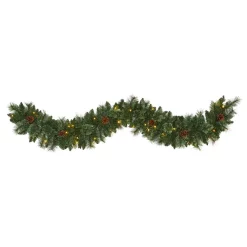 Christmas Lights Sales 6 Christmas Greenery Nearly Natural 6 Ft. Battery Operated Pre-lit White Mountain Pine Artificial Garland With 35 White Warm LED Lights And Pinecones