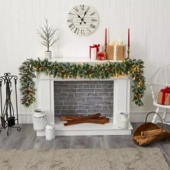 Christmas Greenery Nearly Natural 9 Ft. Battery Operated Pre-lit Frosted Swiss Pine Artificial Garland With 50 Clear LED Lights And Berries -Christmas Lights Sales nearly natural christmas garland w1102 31 1000