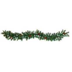 Christmas Greenery Nearly Natural 6 Ft. Battery Operated Pre-lit Mixed Pine And Pinecone Artificial Garland With 35 Clear LED Lights -Christmas Lights Sales nearly natural christmas garland w1103 4f 1000