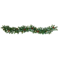 Christmas Greenery Nearly Natural 6 Ft. Battery Operated Pre-lit Mixed Pine And Pinecone Artificial Garland With 35 Clear LED Lights