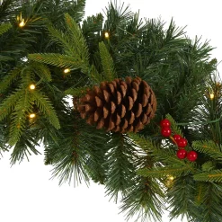 Christmas Greenery Nearly Natural 9 Ft. Battery Operated Pre-lit Mixed Pine Artificial Christmas Garland With 50 Clear LED Lights, Berries And Pinecones -Christmas Lights Sales nearly natural christmas garland w1104 4f 1000