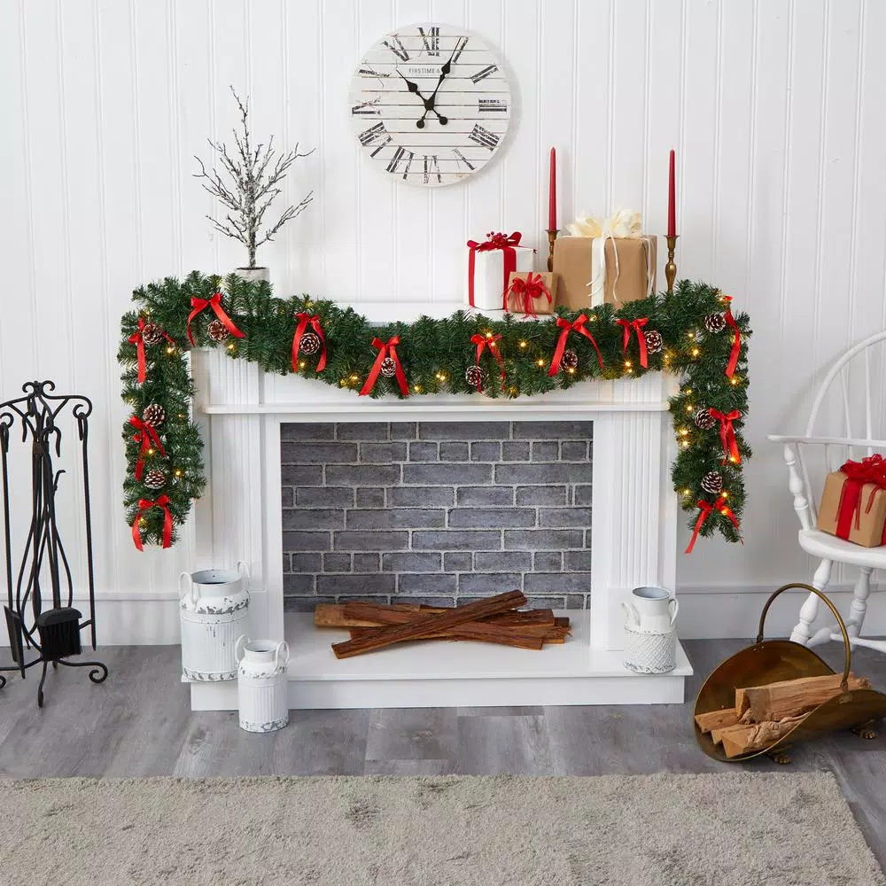 Christmas Greenery Nearly Natural 9 Ft. Battery Operated Pre-lit Bow And Pinecone Artificial Christmas Garland With 35 Clear LED Lights 7 Christmas Greenery Nearly Natural 9 Ft. Battery Operated Pre-lit Bow And Pinecone Artificial Christmas Garland With 35 Clear LED Lights - Image 5