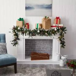 Christmas Greenery Nearly Natural 9 Ft. Battery Operated Pre-lit Ornament And Pinecone Artificial Christmas Garland With 50 Clear LED Lights -Christmas Lights Sales nearly natural christmas garland w1106 31 1000