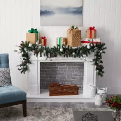 Christmas Greenery Nearly Natural 9 Ft. Battery Operated Pre-lit Ornament And Pinecone Artificial Christmas Garland With 50 Clear LED Lights -Christmas Lights Sales nearly natural christmas garland w1106 44 1000