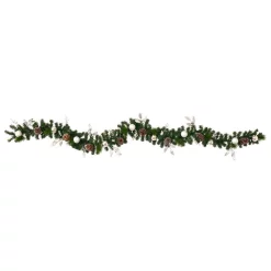Christmas Greenery Nearly Natural 9 Ft. Battery Operated Pre-lit Ornament And Pinecone Artificial Christmas Garland With 50 Clear LED Lights -Christmas Lights Sales nearly natural christmas garland w1106 4f 1000