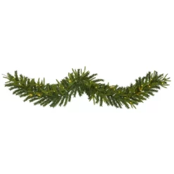 Christmas Greenery Nearly Natural 6 Ft. Battery Operated Pre-lit Green Pine Artificial Christmas Garland With 35 Clear LED Lights