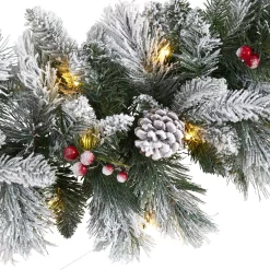 Christmas Greenery Nearly Natural 6 Ft. Battery Operated Pre-lit Flocked Mixed Pine Artificial Christmas Garland With 50 LED Lights, Pine Cones, Berries -Christmas Lights Sales nearly natural christmas garland w1130 4f 1000