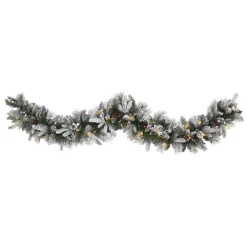 Christmas Lights Sales 17 Christmas Greenery Nearly Natural 6 Ft. Battery Operated Pre-lit Flocked Mixed Pine Artificial Christmas Garland With 50 LED Lights, Pine Cones, Berries