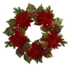 Christmas Greenery Nearly Natural 24in. Unlit Artifical Holiday Wreath With Poinsettia, Berry And Golden Pine Cone -Christmas Lights Sales nearly natural christmas wreaths 4269 64 1000