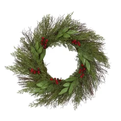 Christmas Lights Sales 10 Christmas Greenery Nearly Natural 20in. Cedar And Ruscus With Berries Artificial Wreath