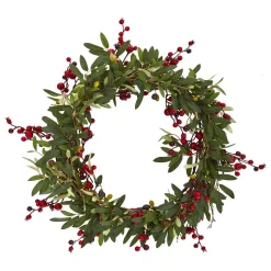 Christmas Greenery Nearly Natural 20in. Olive With Berries Artificial Wreath