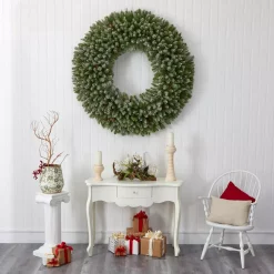 Christmas Greenery Nearly Natural 5 Ft. Pre-Lit Giant Flocked Artificial Christmas Wreath With 280 Multi-Colored Lights And Pine Cones -Christmas Lights Sales nearly natural christmas wreaths 4449 1f 1000